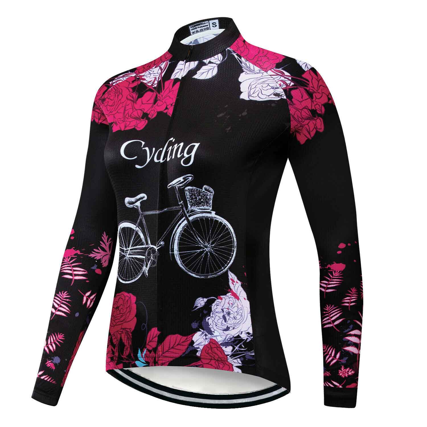 Ladies Long Sleeve Cycling Jersey Top Reflective Women's Bike Cycle Shirt S-5XL | eBay