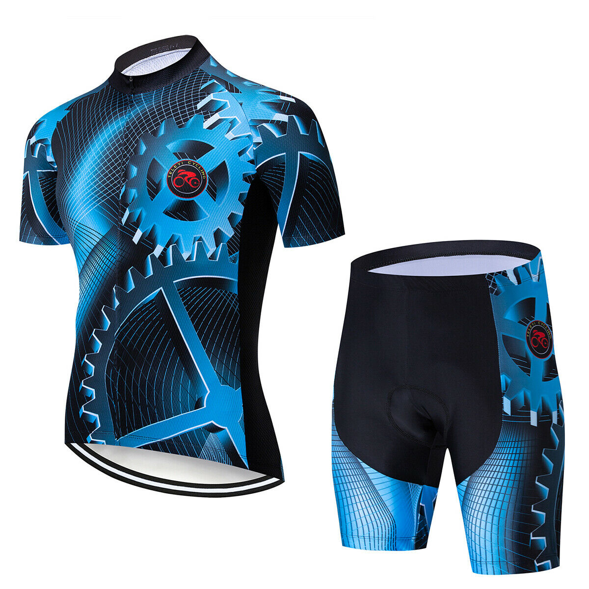Men's Cycling Gear Set Short Sleeve Cycle Jersey Top and Padded Shorts ...