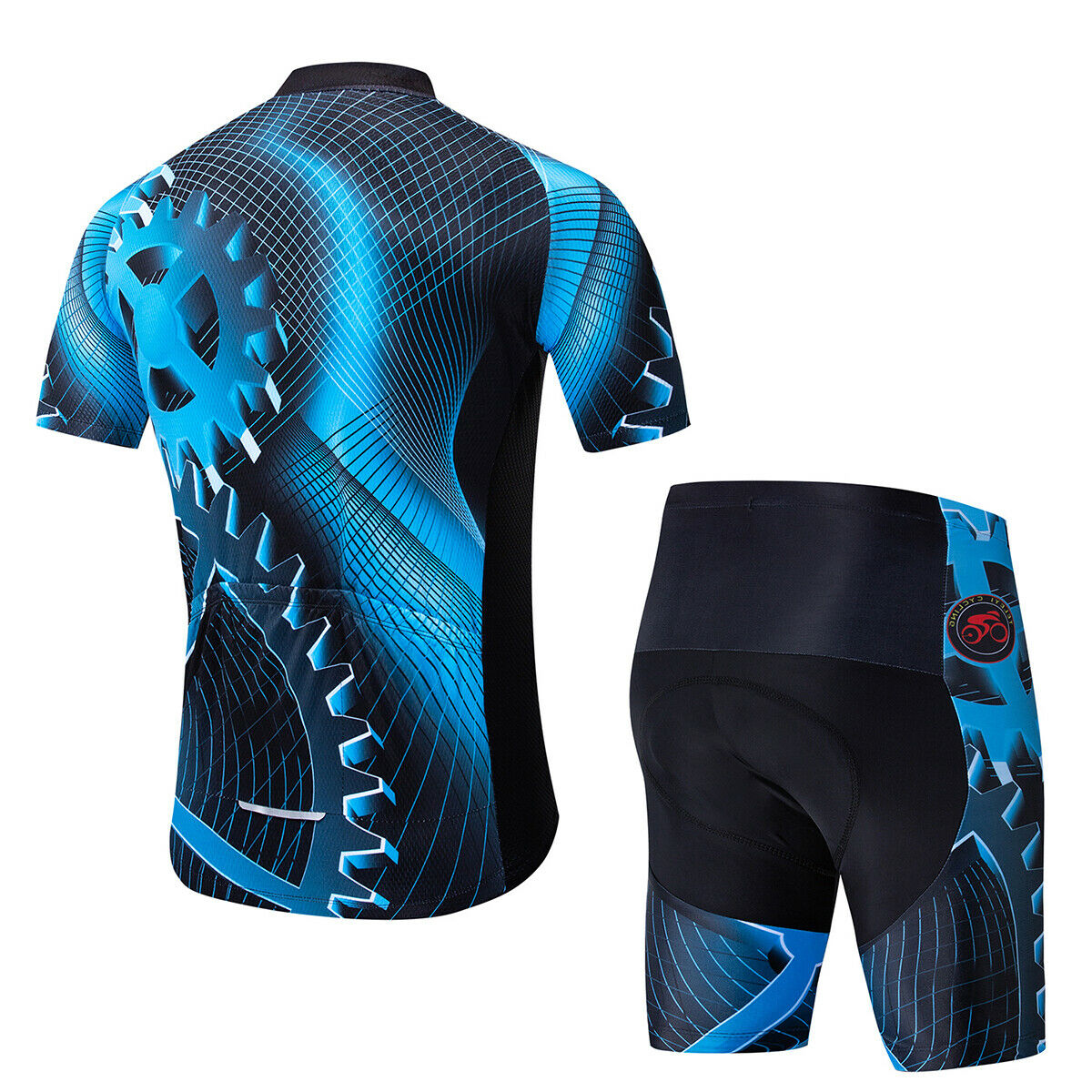 Men's Cycling Gear Set Short Sleeve Cycle Jersey Top and Padded Shorts