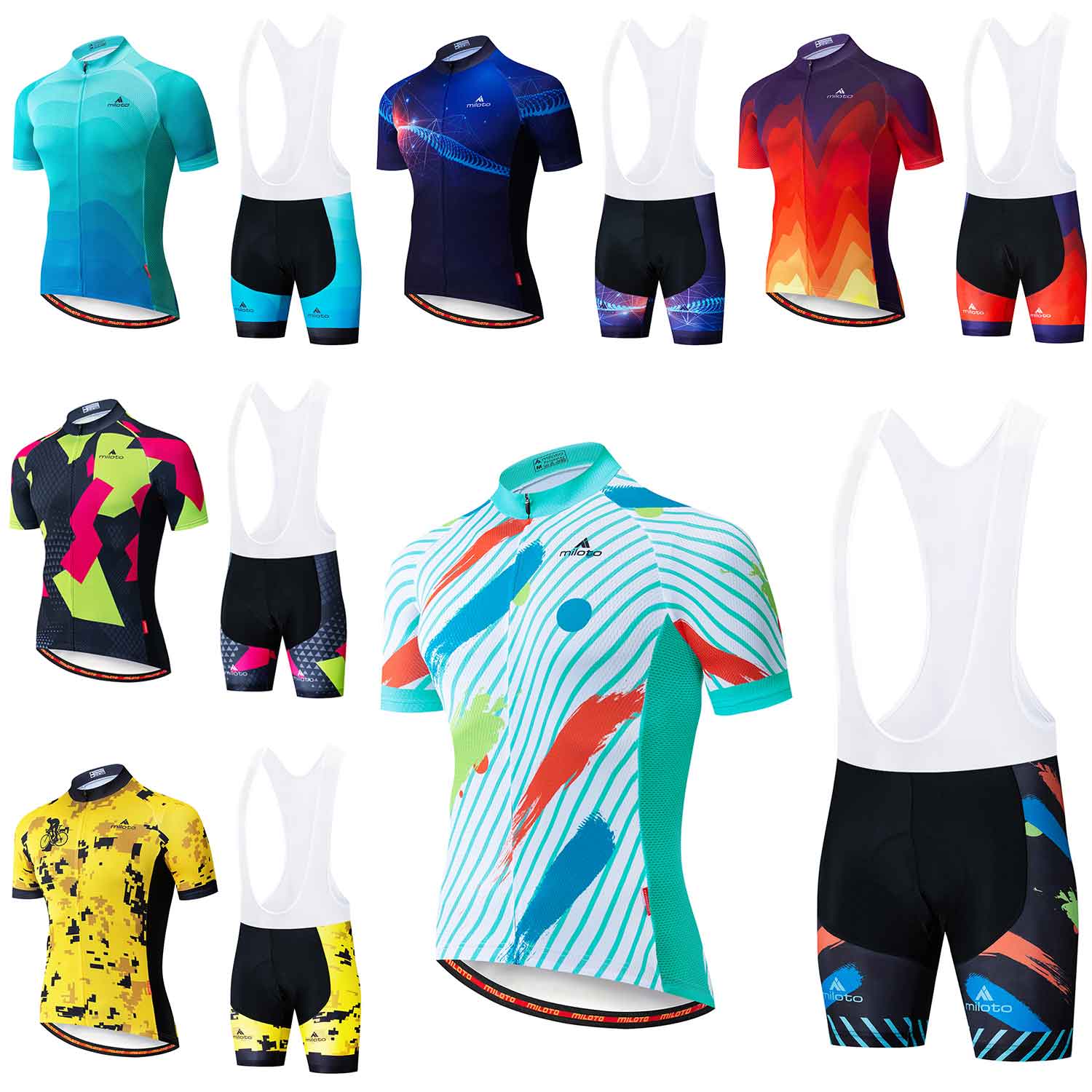 Miloto Men/'s Cycling Bib Kit Reflective Bike Jersey and Bib Shorts Padded Set