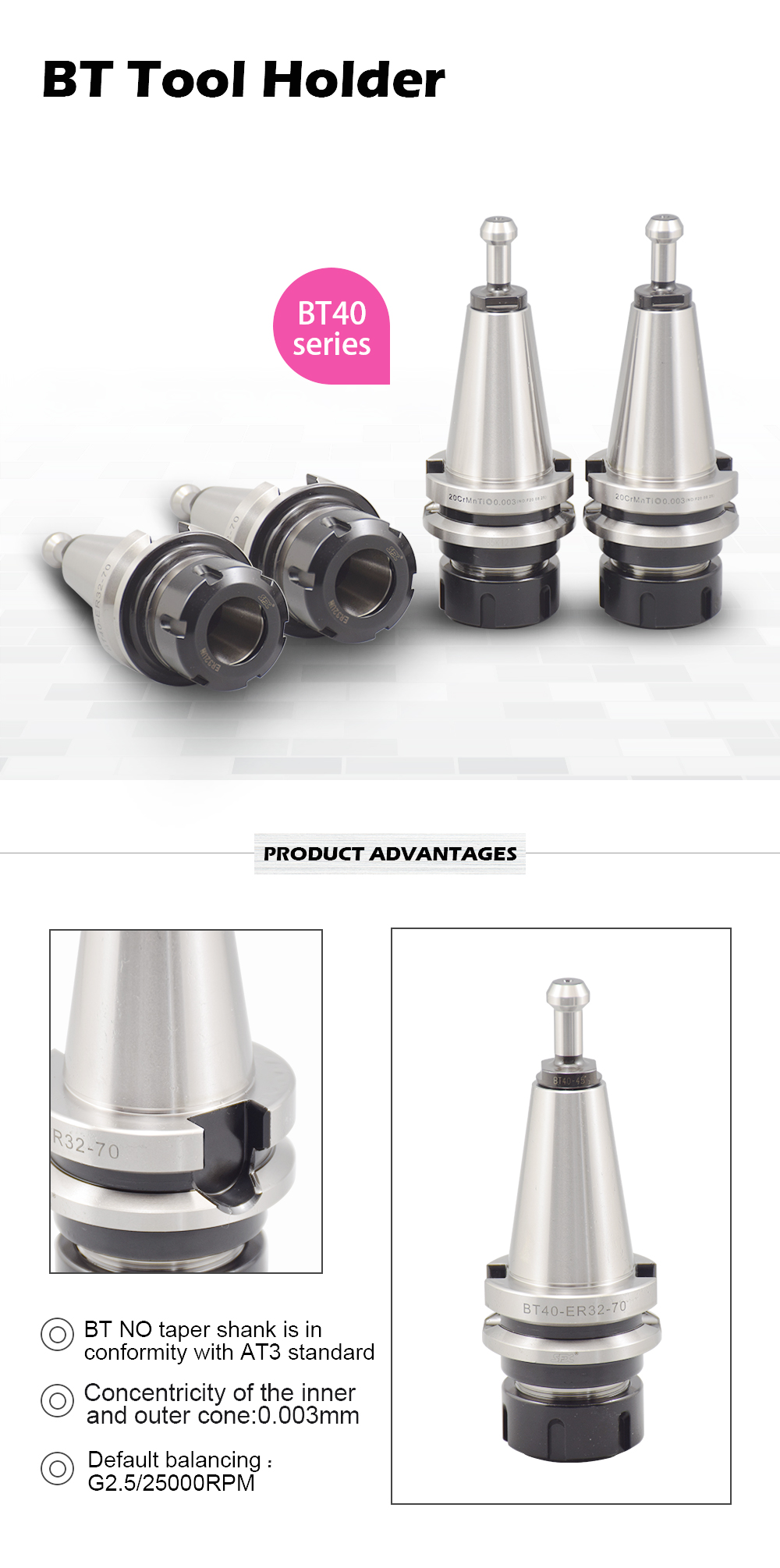 4pcs BT40 Tool Holders BT40-ER32-100mm Collet Chuck with 4pc BT40 4pcs BT40 Tool Holders BT40-ER32-100mm Collet Chuck with 4pc BT40