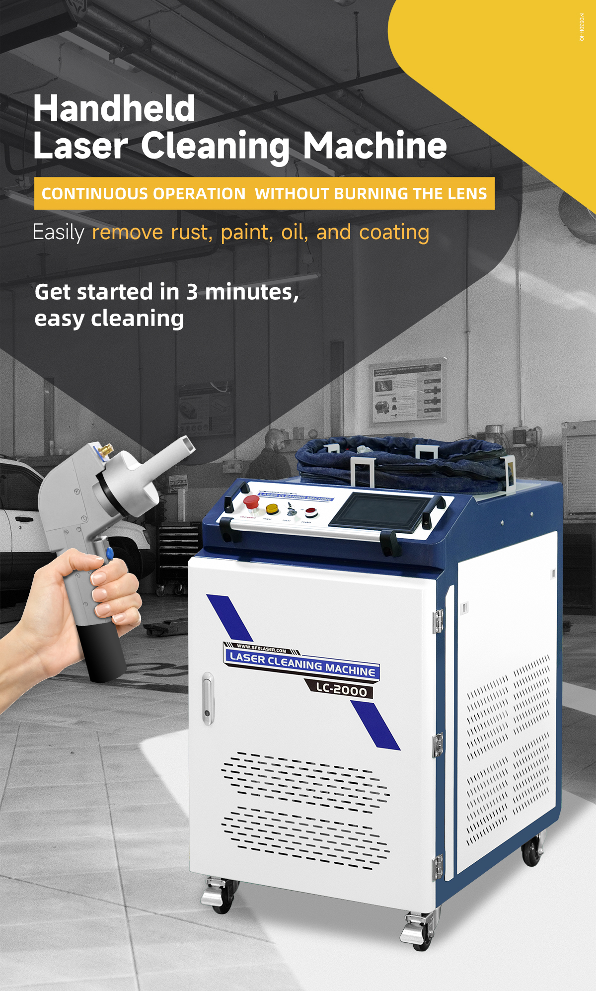 SFX Portable 2000W Handheld Laser Cleaning Machine Laser Rust Paint  Stripping