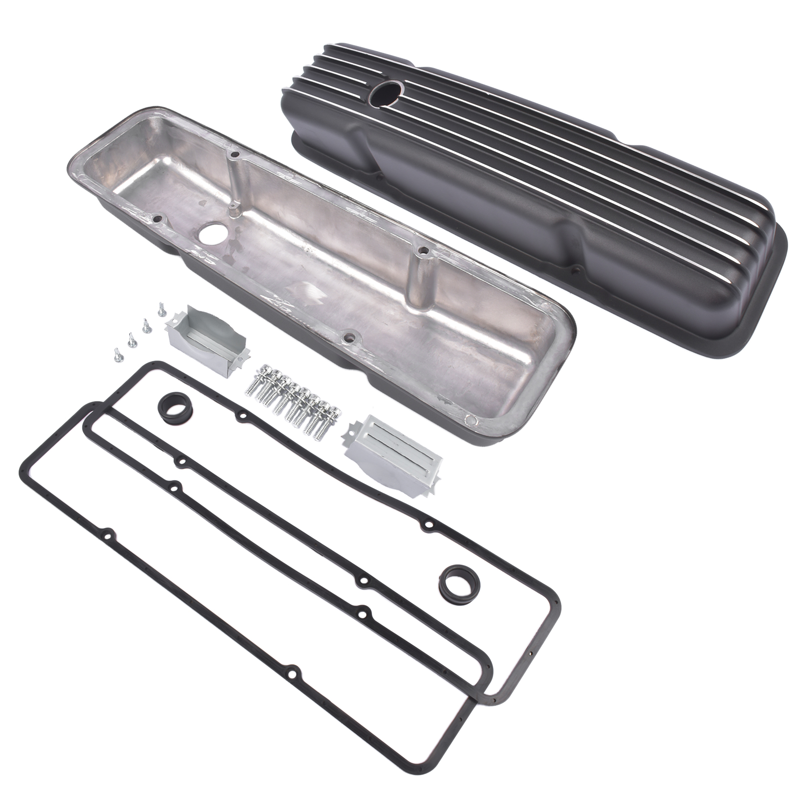Classic Finned Alum Valve Covers 59-86 SB Chevy - Polished