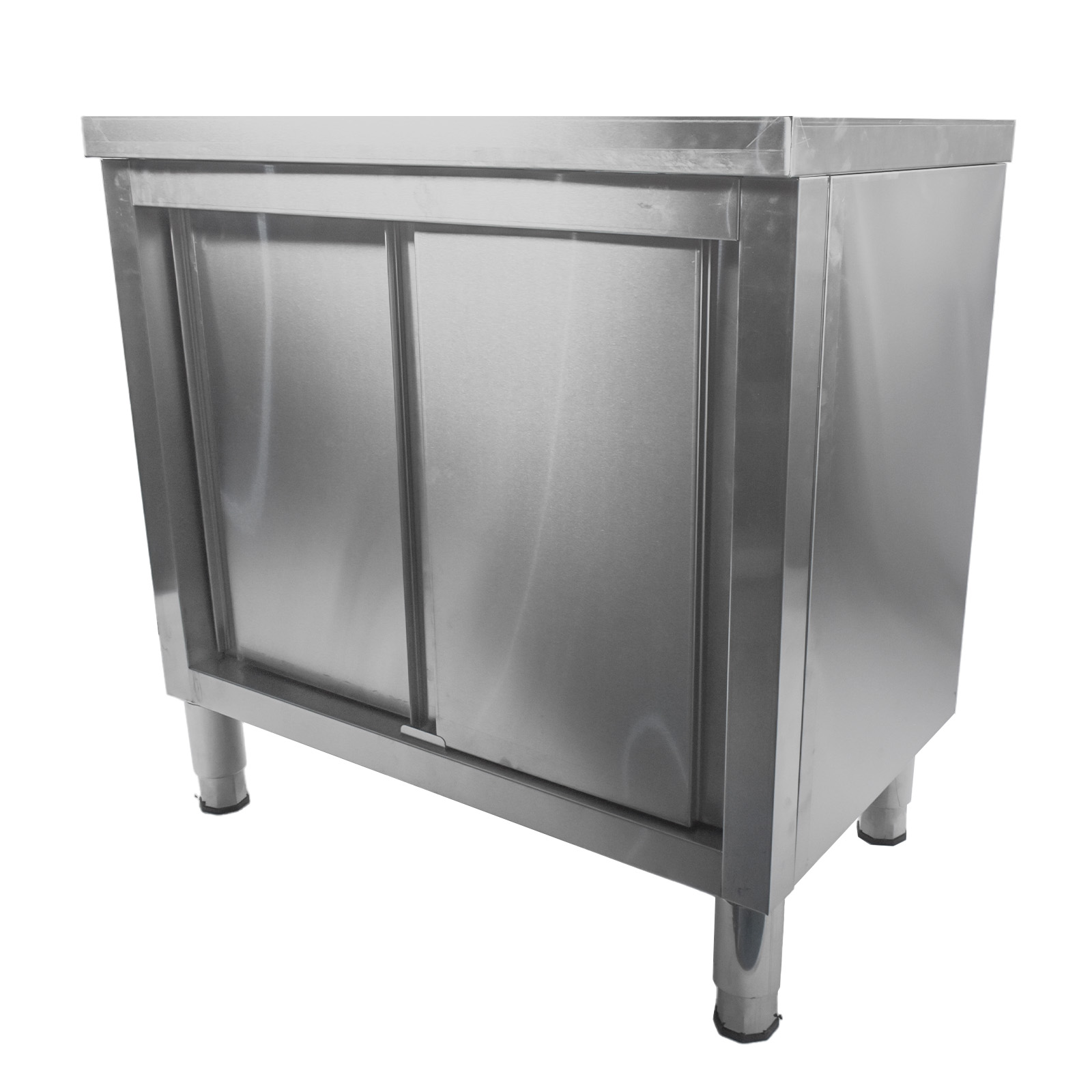 Stainless Steel Prep & Work Table with 2-Tier Cabinet & Sliding Doors for Garage