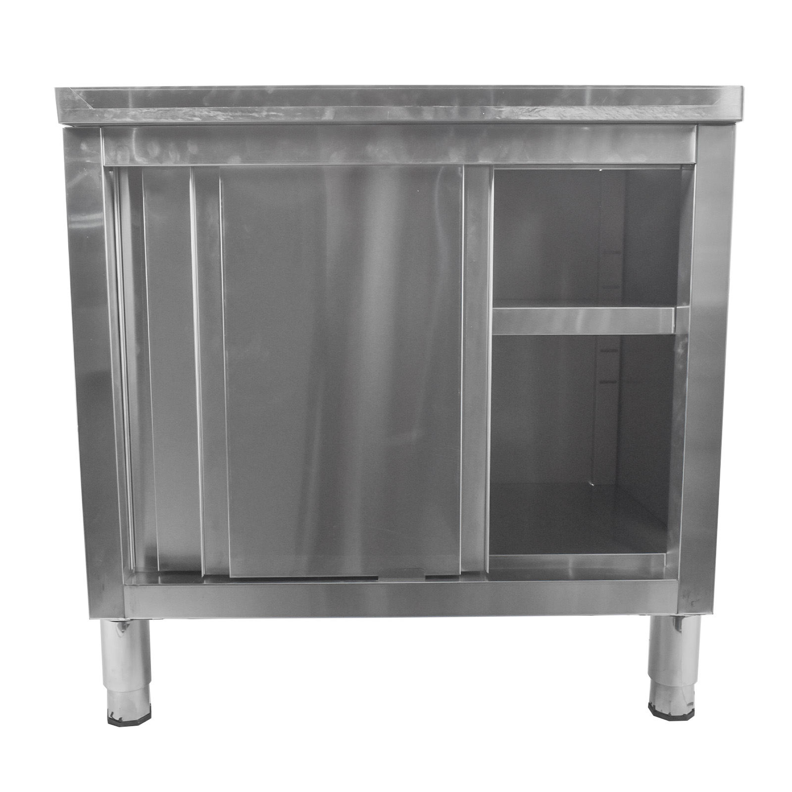 Stainless Steel Prep & Work Table with 2-Tier Cabinet & Sliding Doors for Garage