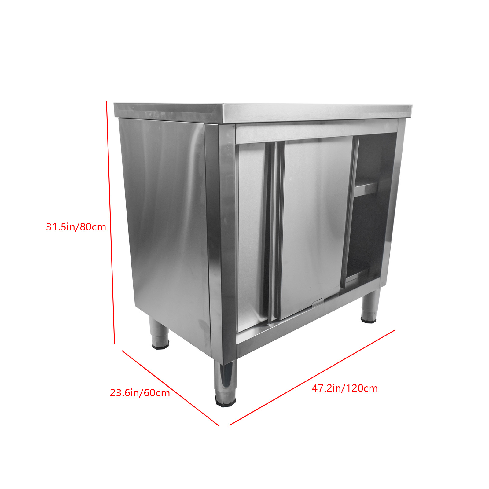 Stainless Steel Prep & Work Table with 2-Tier Cabinet & Sliding Doors for Garage