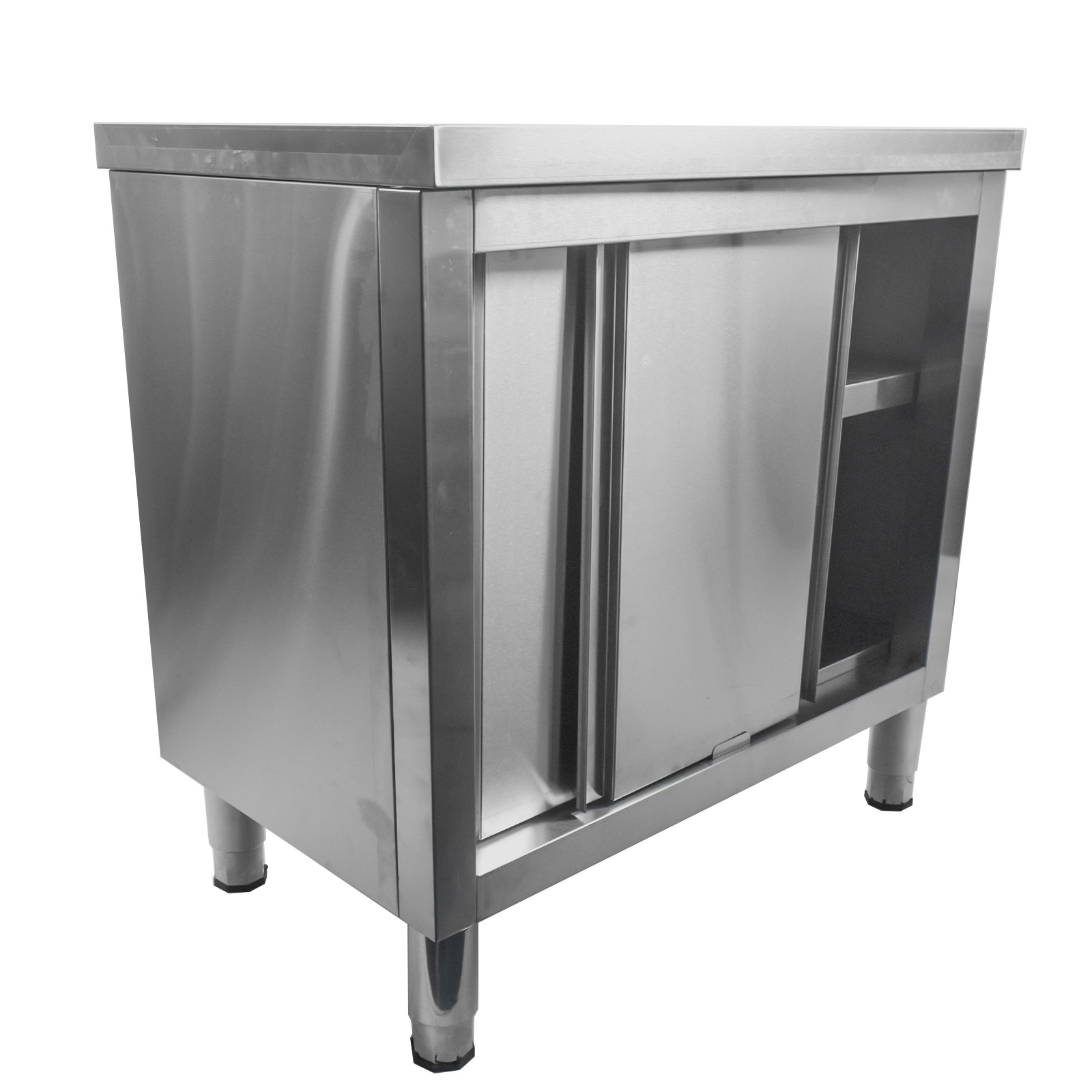 Stainless Steel Prep & Work Table with 2-Tier Cabinet & Sliding Doors for Garage