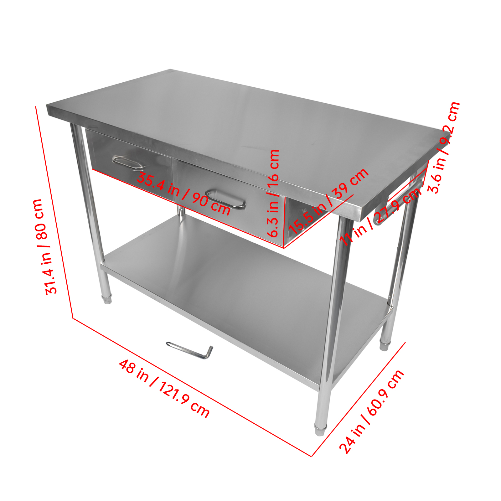 Rolling Kitchen Stainless Steel Work Prep Workstation Silver for Home Restaurant