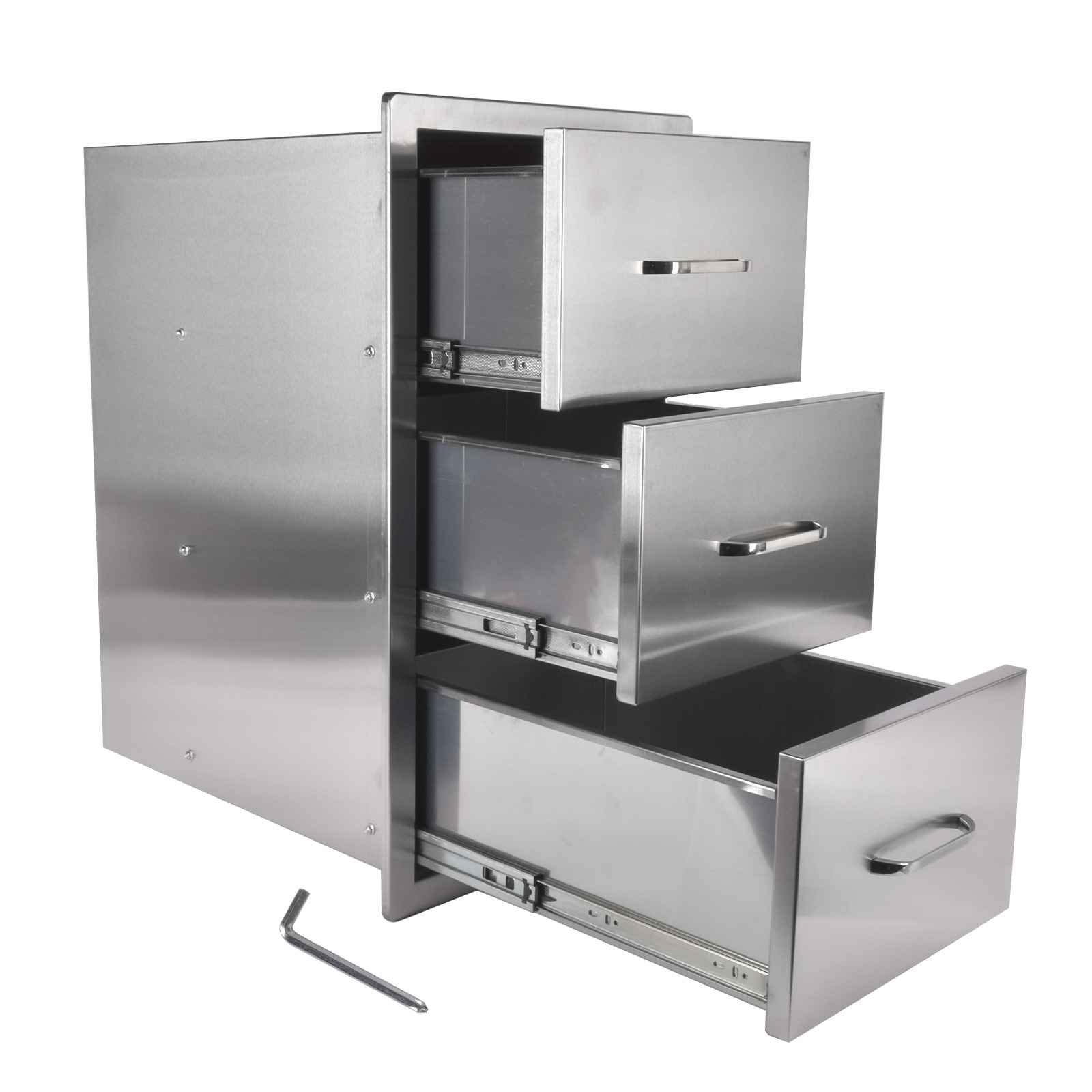 как выглядит Pull-Out Trash Drawer Stainless Steel Outdoor Kitchen Cabinet Handled Trash Bin фото