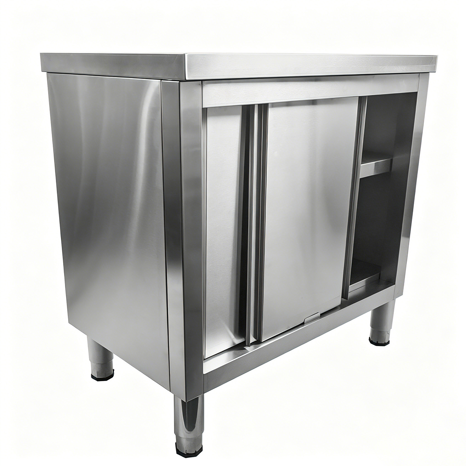 Stainless Steel Prep & Work Table with 2-Tier Cabinet & Sliding Doors for Garage