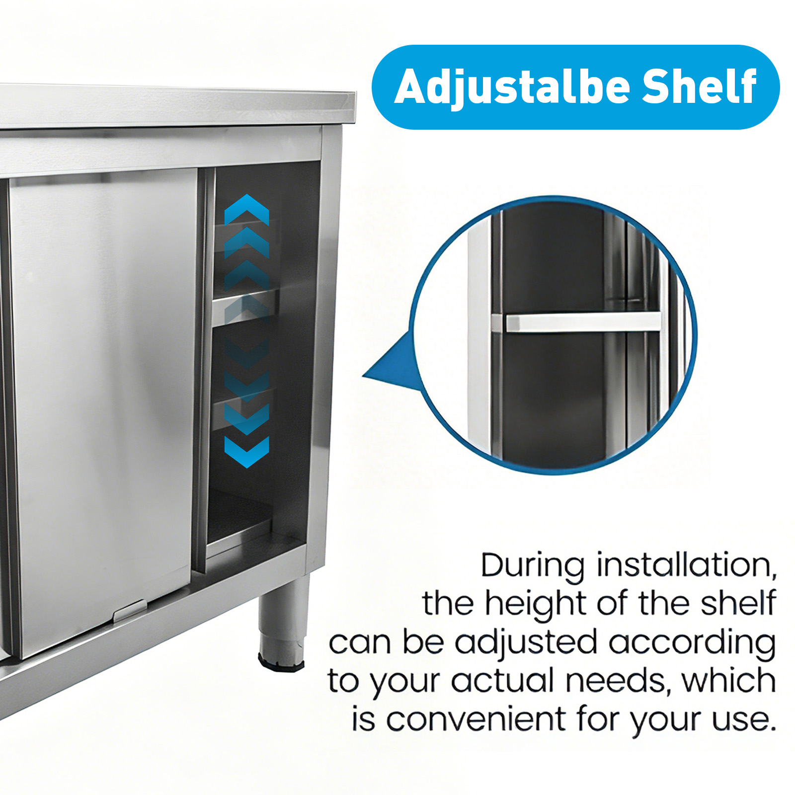 Stainless Steel Prep & Work Table with 2-Tier Cabinet & Sliding Doors for Garage - Produktbild 2