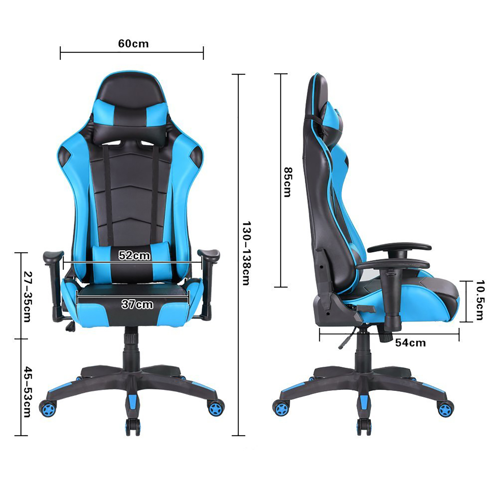 Blue IntimaTe WM Heart Racing Gaming Chair Racing Sport Style PU Leather Swivel Office Chair with Adjustable Head Pillow ＆ Movable Lumbar Cushion Computer Task Chair