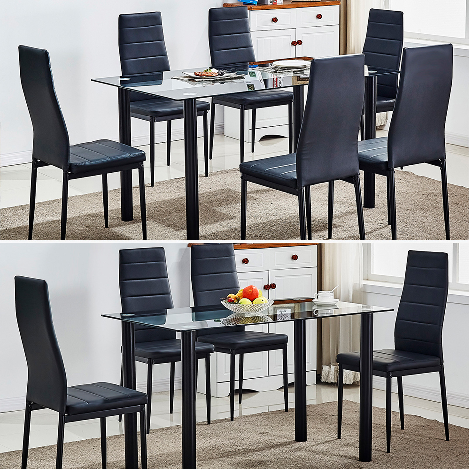 Tempered Glass Dining Table Set and 46 Faux Leather 