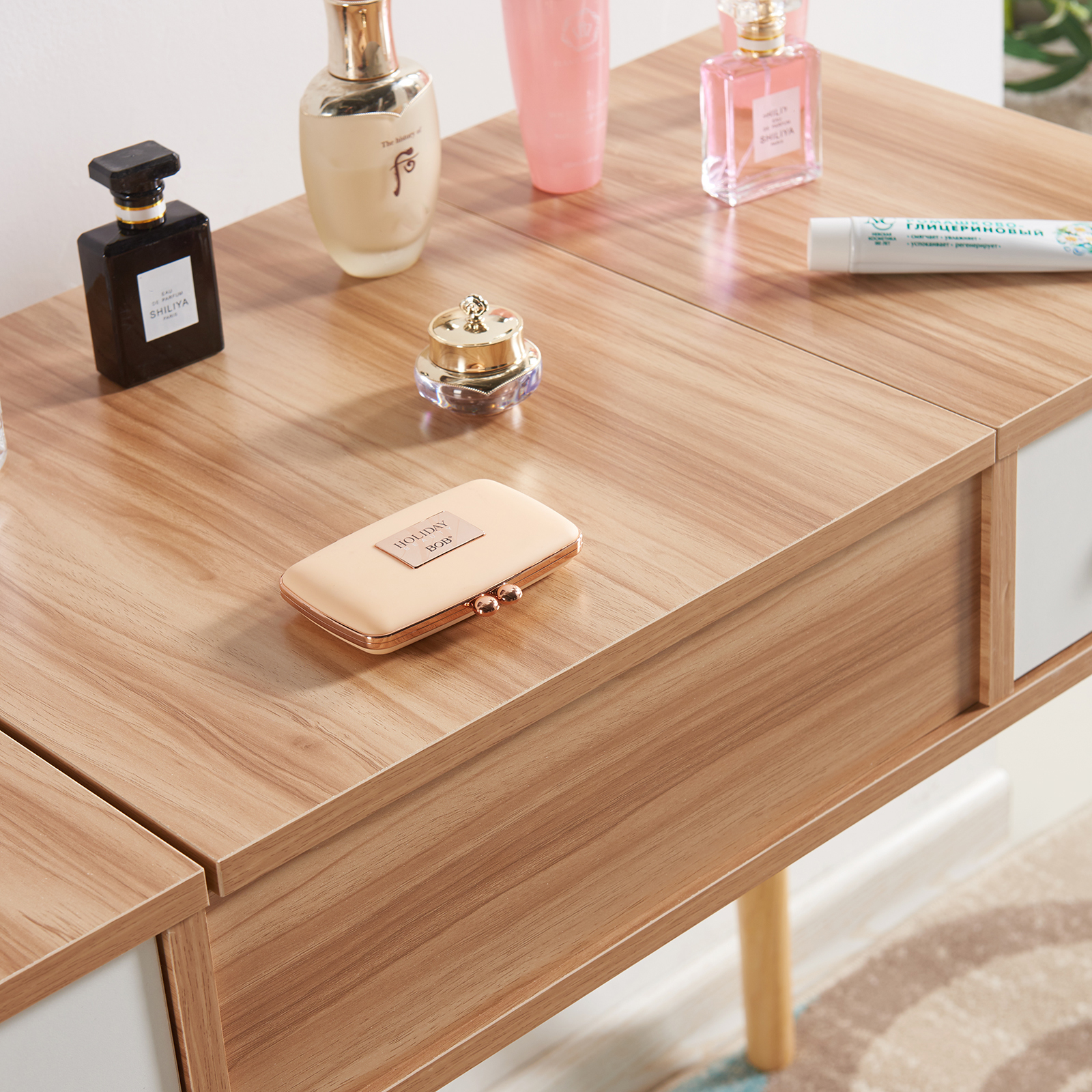 Modern Dressing Table Makeup Desk w/Flipup Mirror 2 Drawers Storage