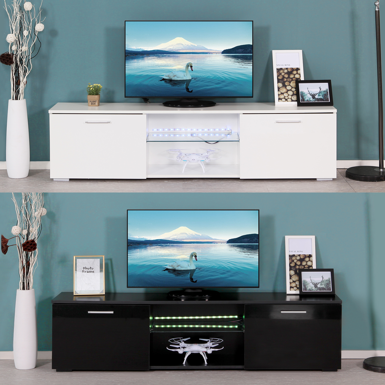 Modern Tv Unit Cabinet Stand High Gloss Doors 160cm With Led Lights Drawers Ebay
