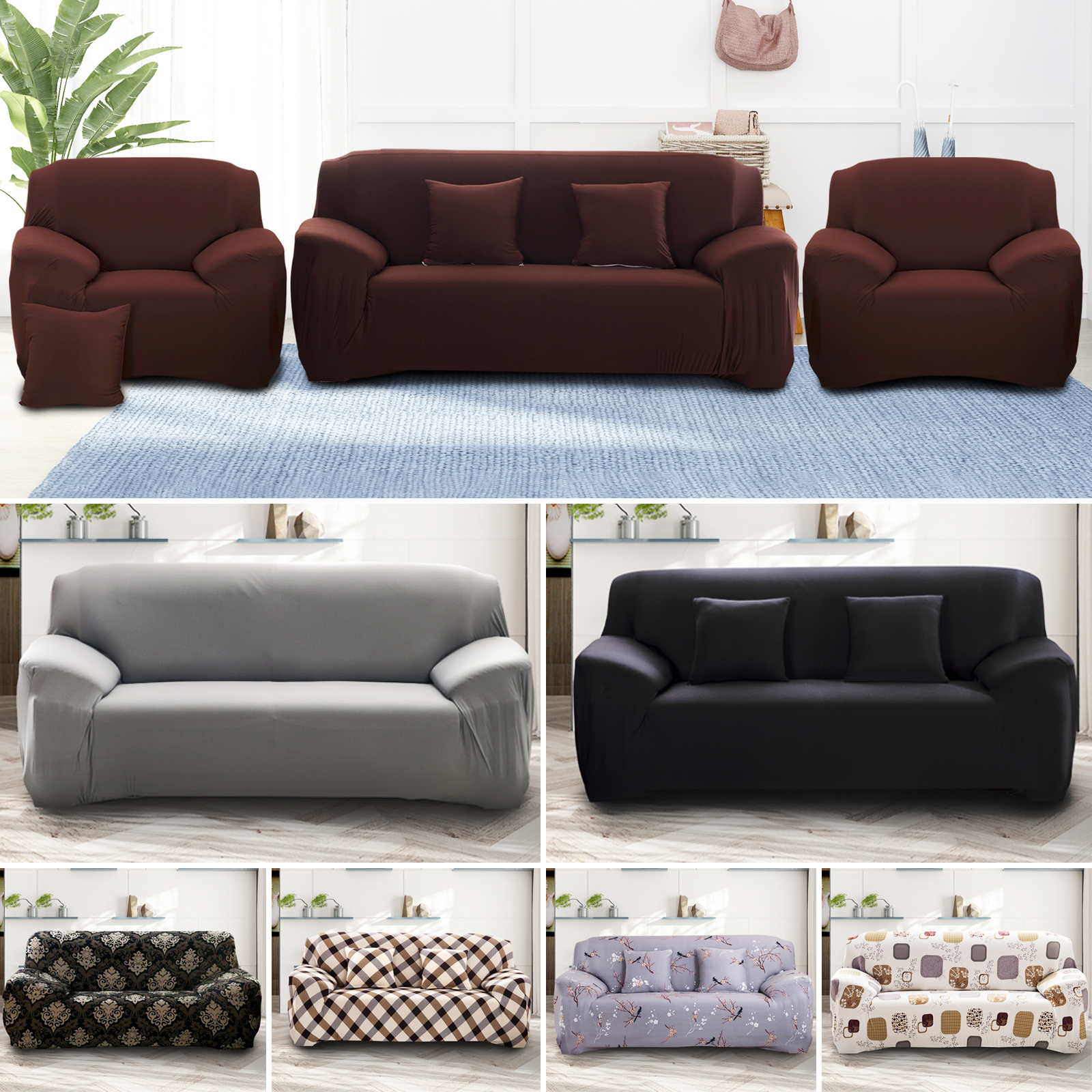 Details About 1 2 3 Seater Sofa Covers Slipcover Elastic Stretch Settee Protector Couch Fl