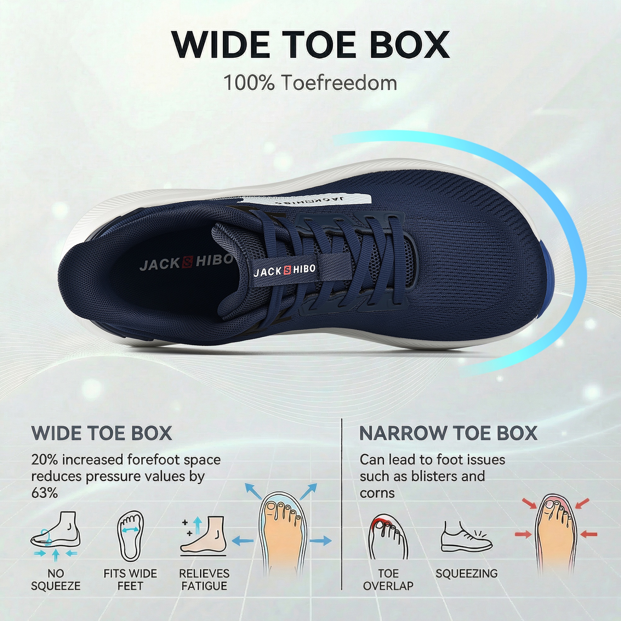 JACKSHIBO Wide Toe Box Shoes Men Hands Free Arch Support Sneakers Lightweight