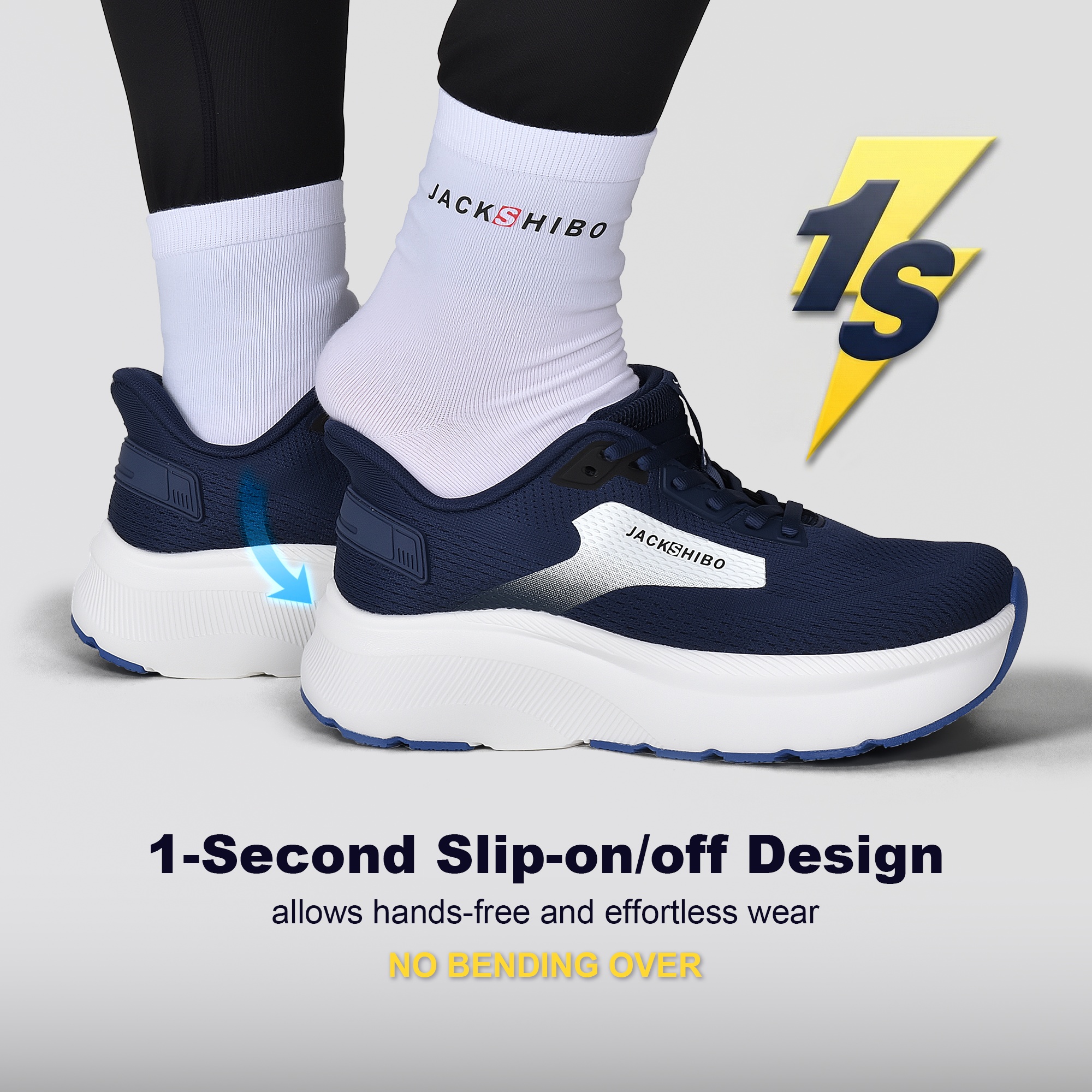 JACKSHIBO Wide Toe Box Shoes Men Hands Free Arch Support Sneakers Lightweight
