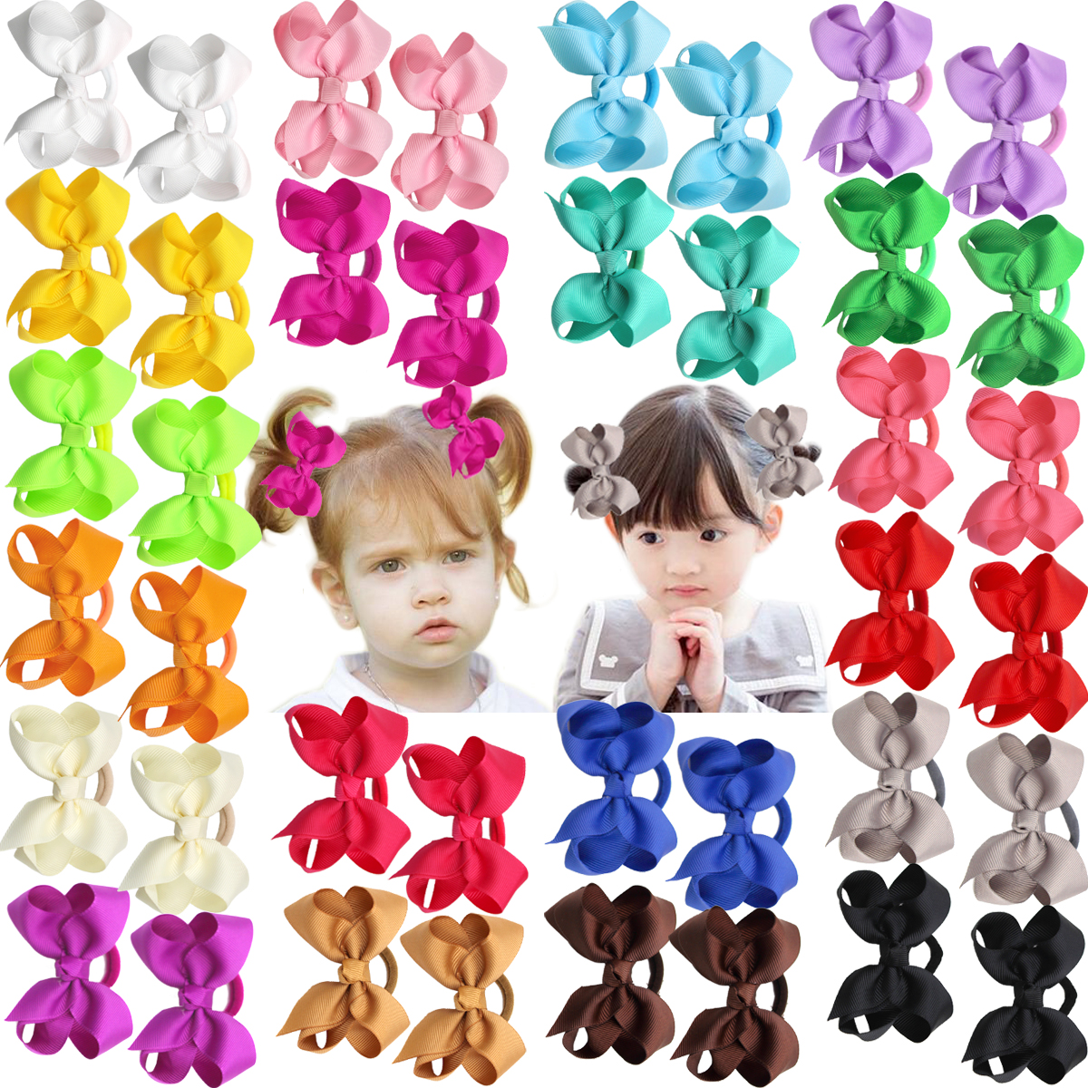 40lots Baby Girls Hair Bows Hair Ties Ponytail Holders Kids Rubber