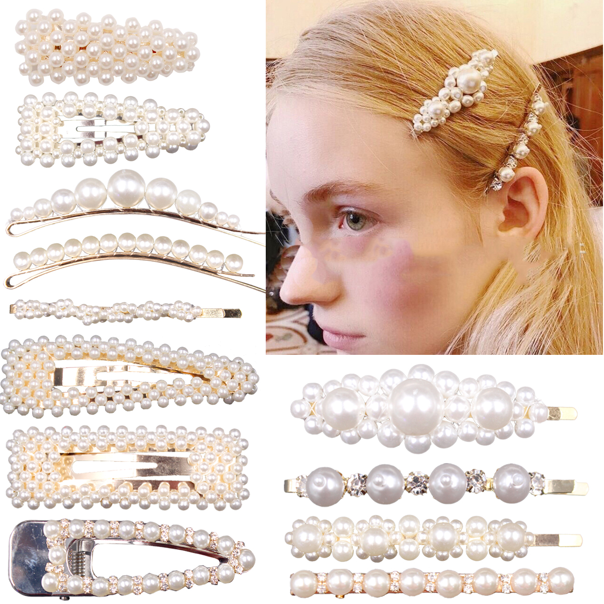 Set Of 4 Faux Pearl Silver Tone Hair Pins Jewels Bridal Prom Hair