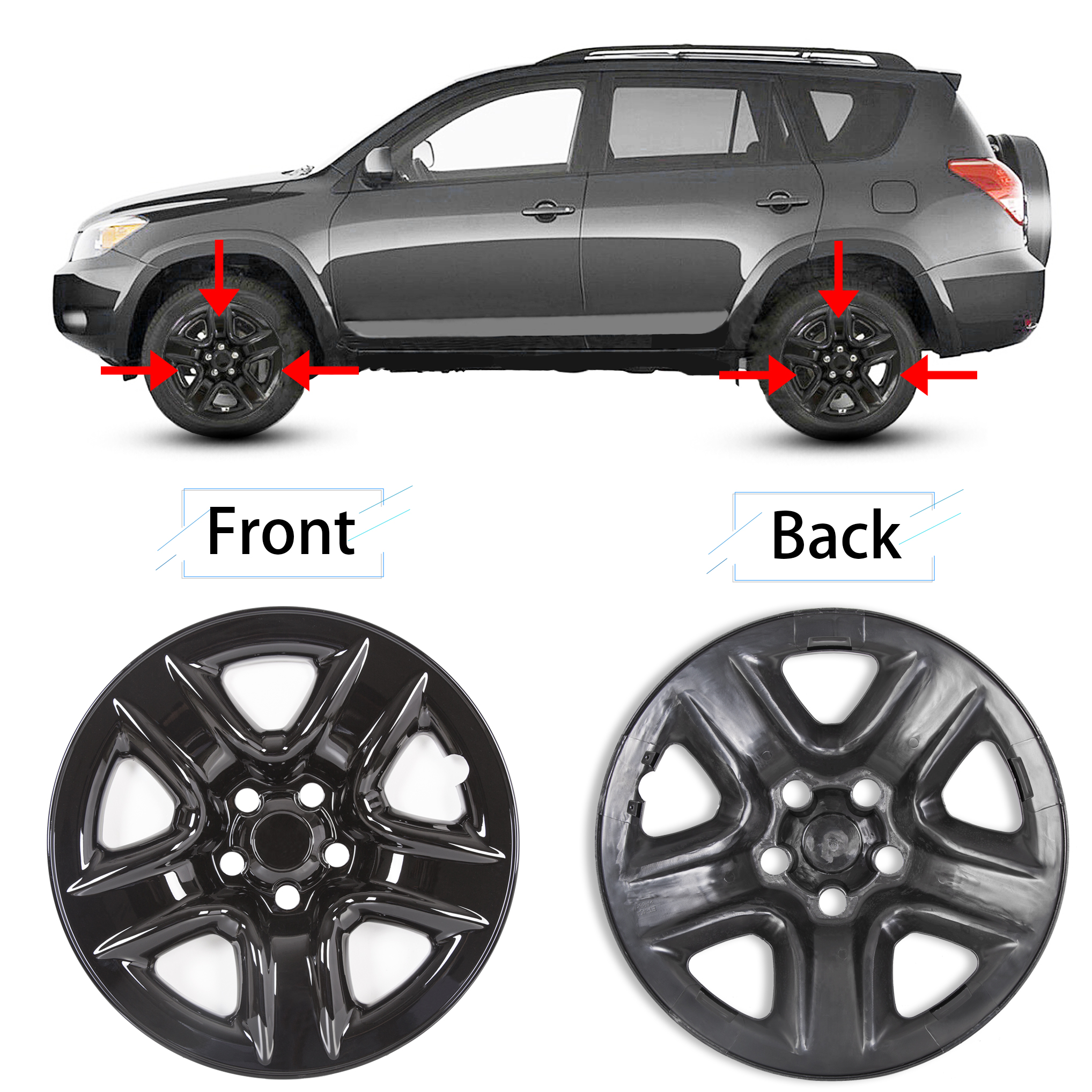 4 PC Black For 200612 Toyota RAV4 17" Wheel Skins Hub Caps Full Rim