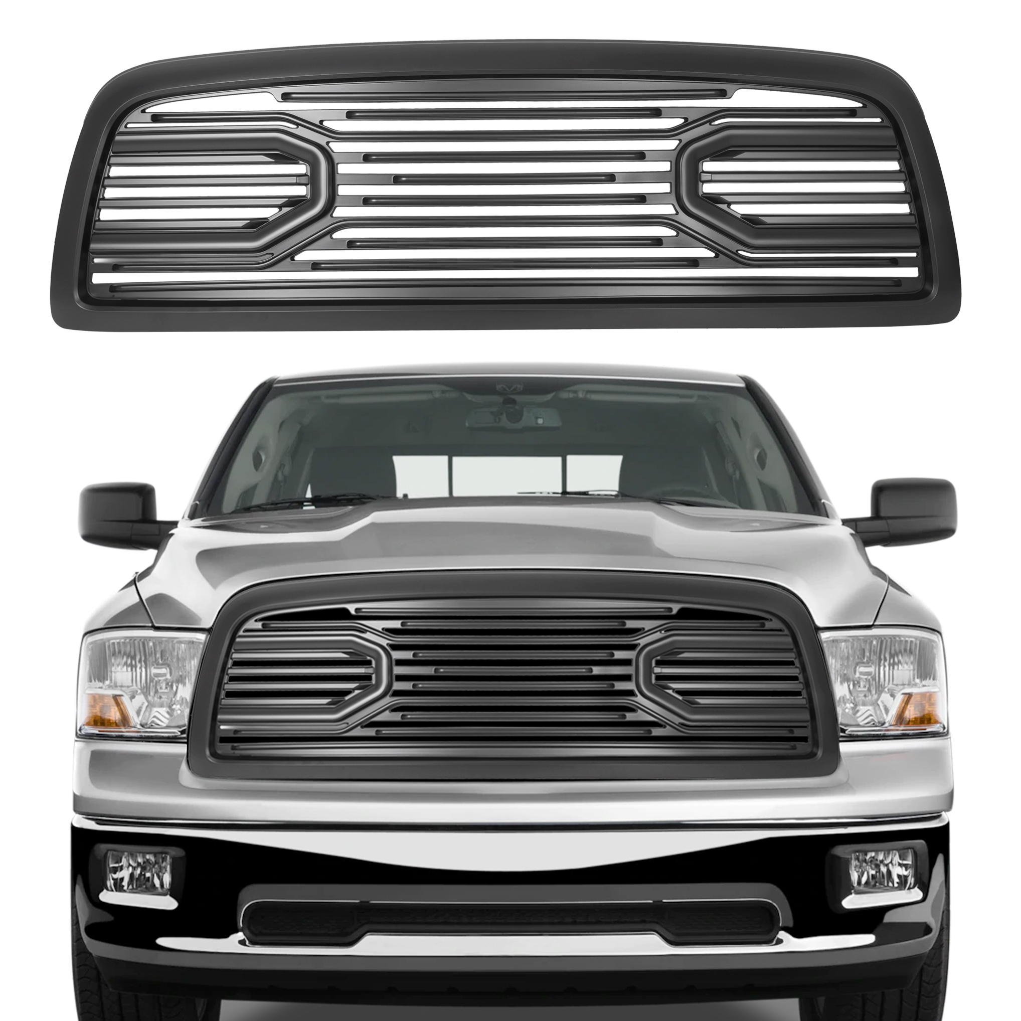 Front Big Horn Black Packaged Bumper Grille+Shell for 2009-2012 Dodge ...