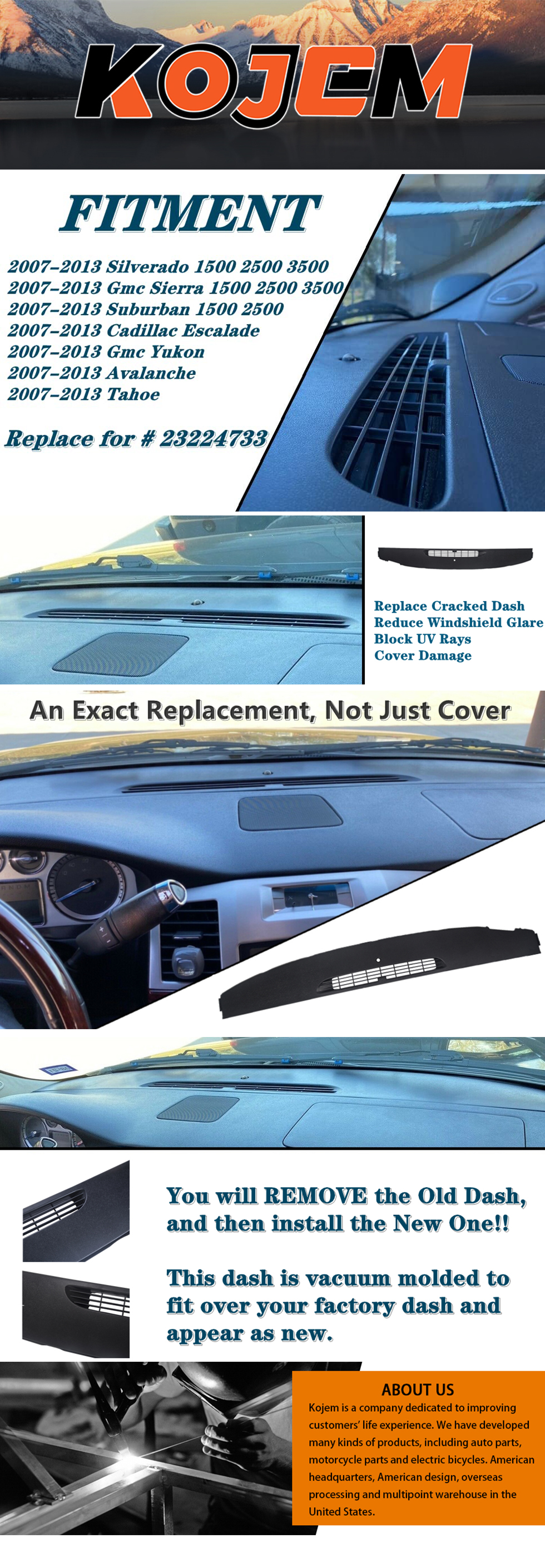 2007-2014 GM SUV (07-13 Pickup) Front Defrost Dash Cover (Avalanche, Tahoe, Yukon/XL, Suburban, Escalade, Sierra, Silverado)