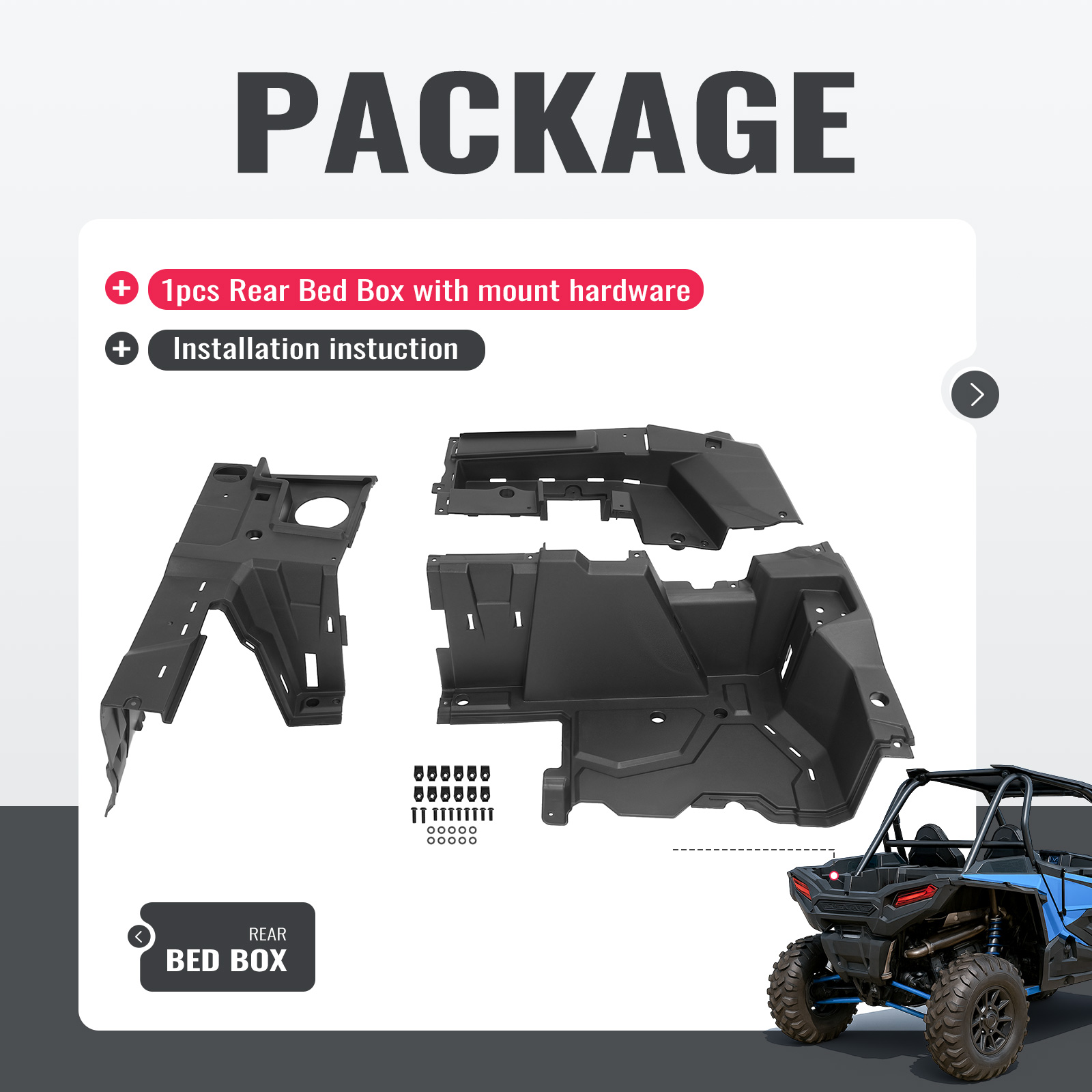 Right Side 3in1 Rear Bed Box for Polaris RZR XP 1000/ Turbo S 2014