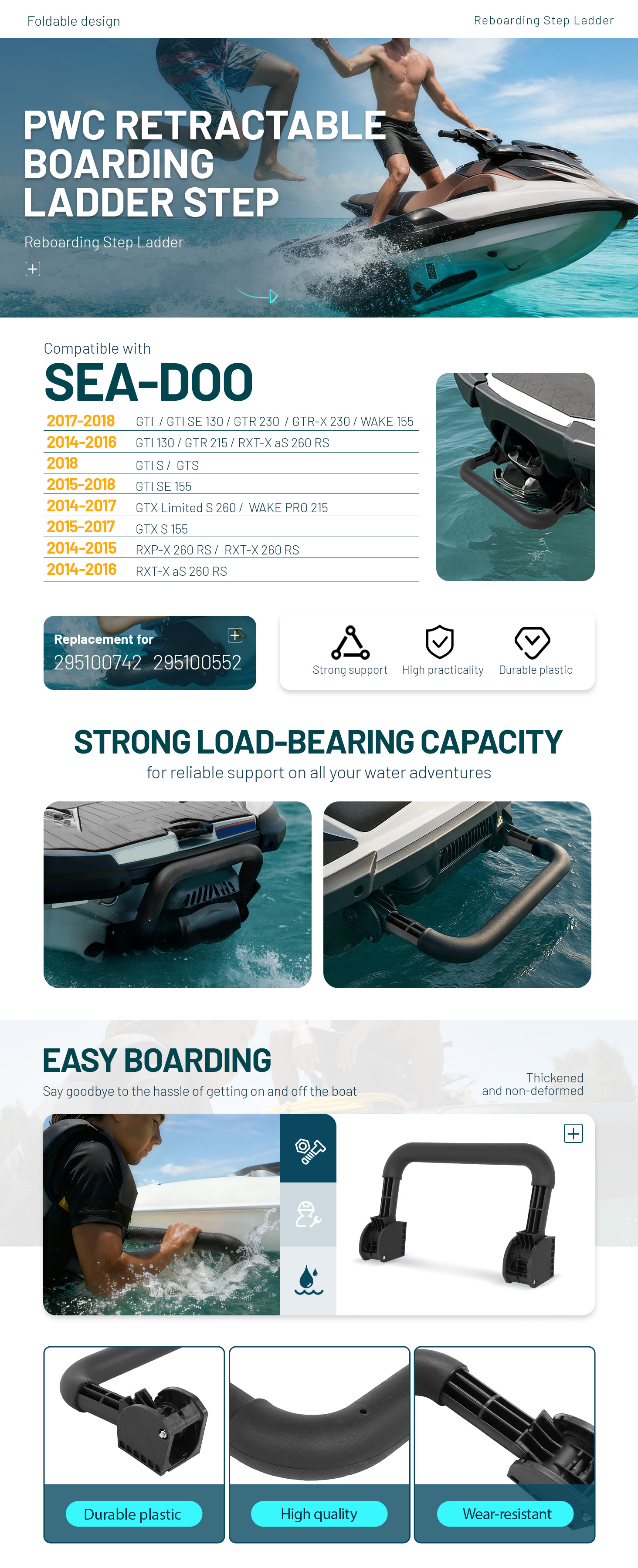 Boarding Step Ladder Step For SeaDoo GTI GTS GTR RXP GTX 2014-2018