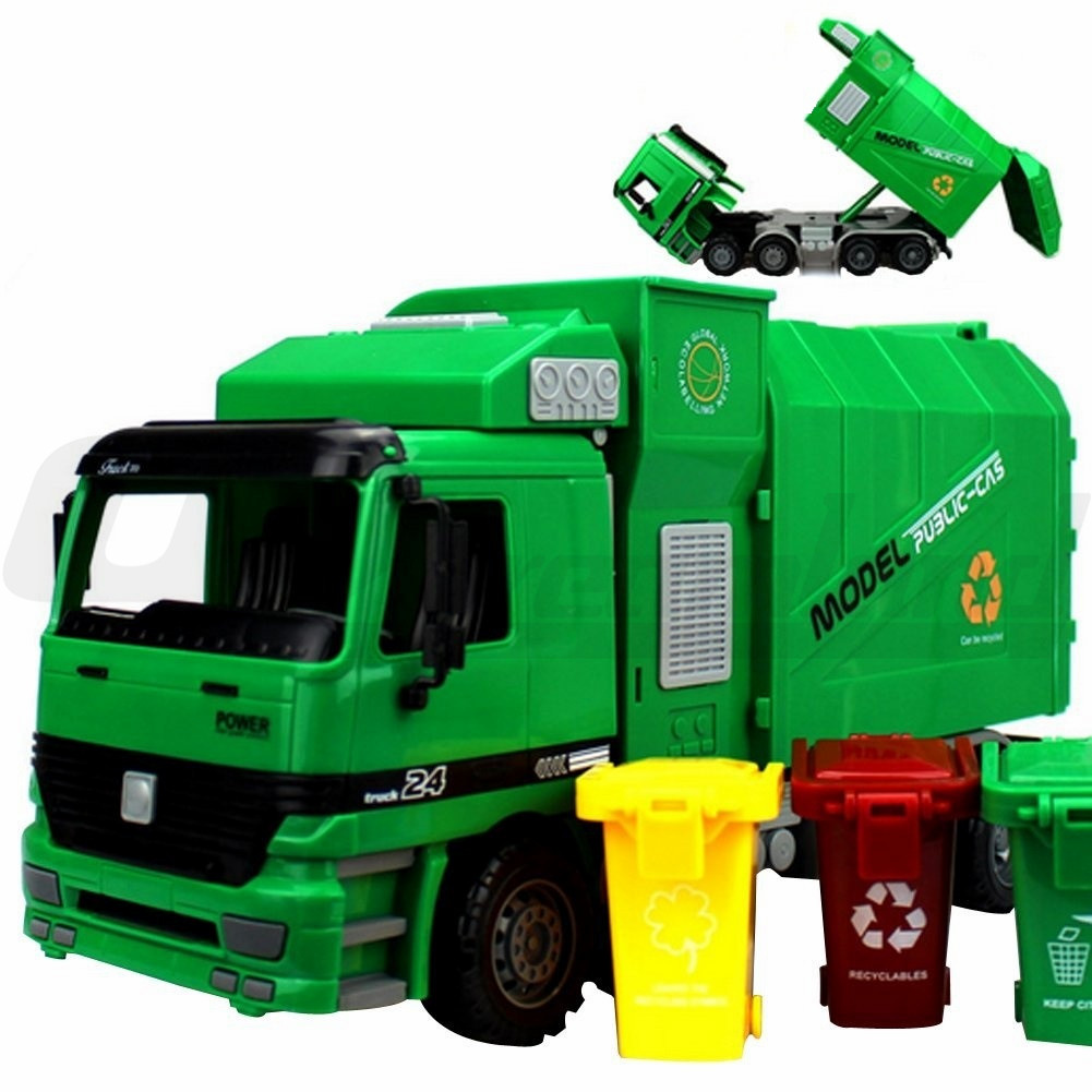 1:22 Side Loading Garbage Truck Toy with 3pcs Trashes Inertia Automatic ...