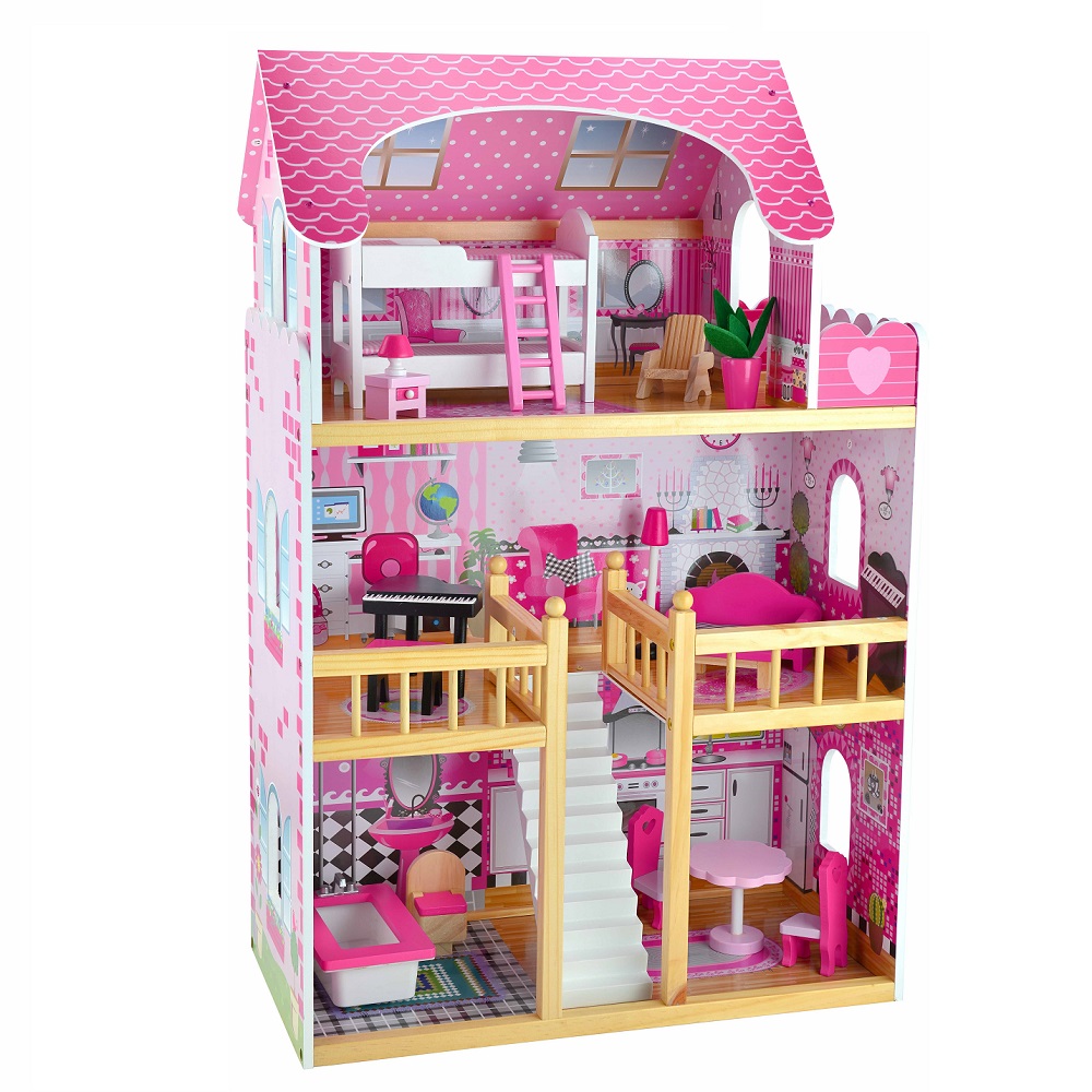 90CM 3 Storey Large Wooden Doll House Dollhouse Kids Girl Furniture