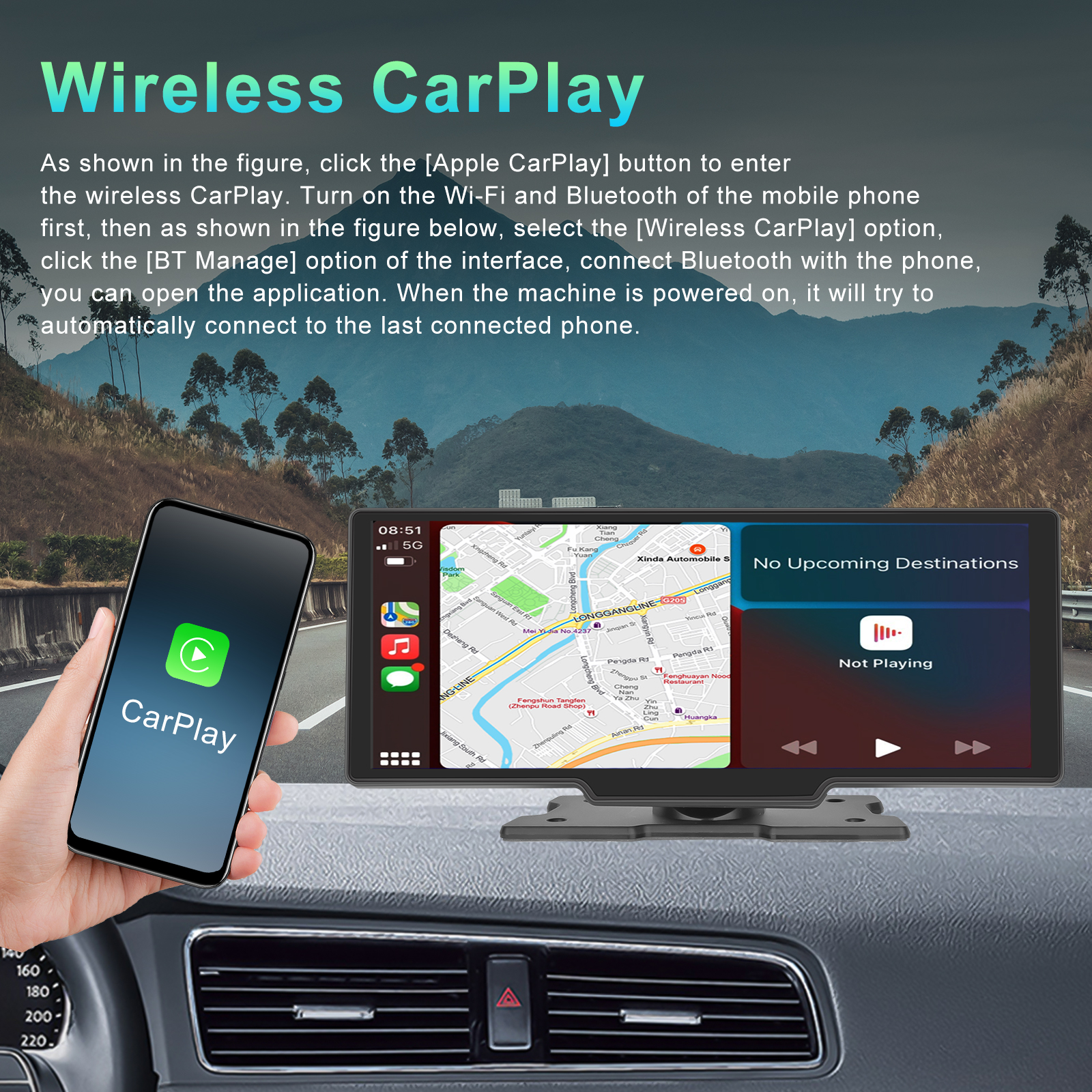 Smart Player Cigarette Lighter Plug BT Car Carplay Android Auto FM  Transmitter