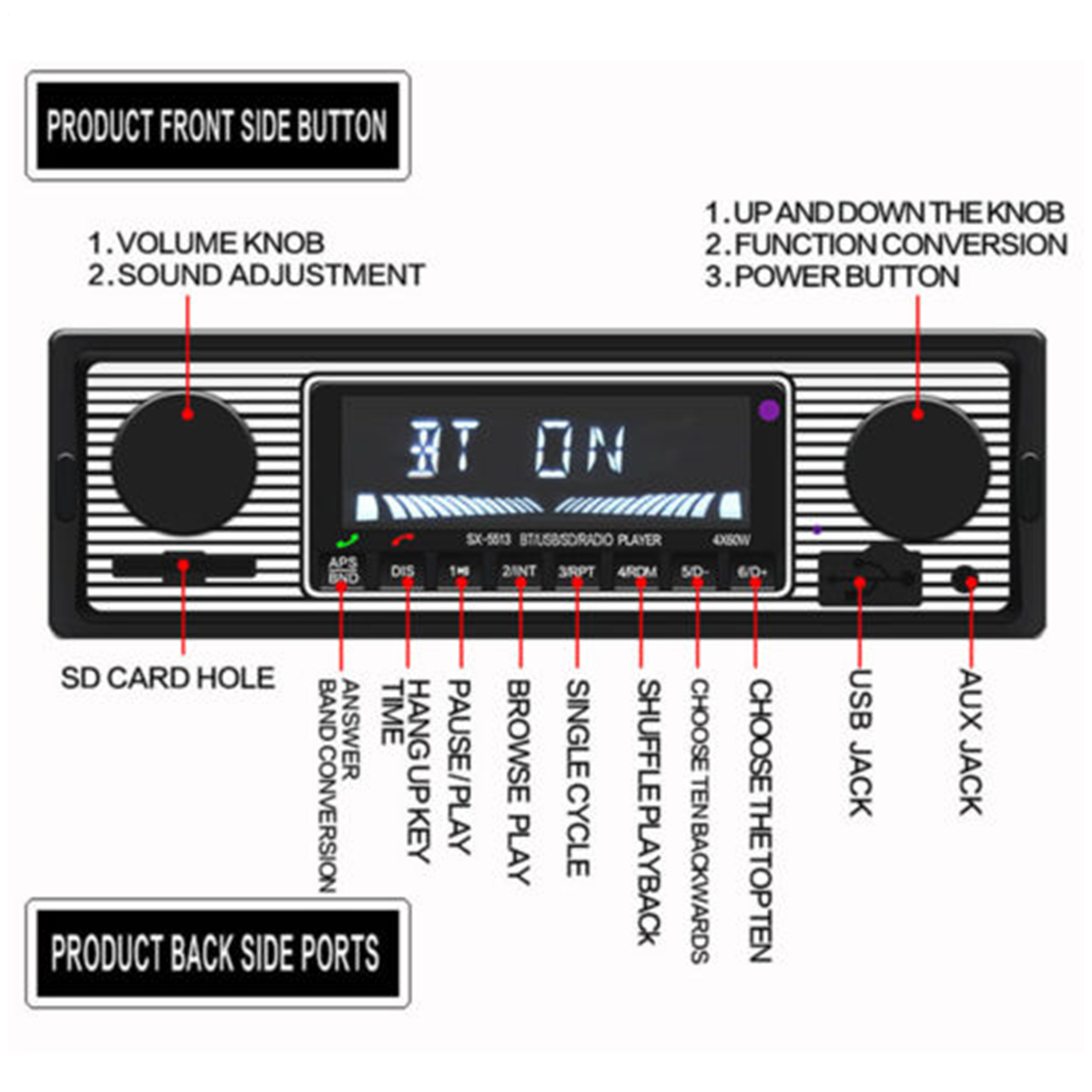 Car Classic FM retro radio Player Bluetooth Stereo MP3 USB AUX Audio+ Remote