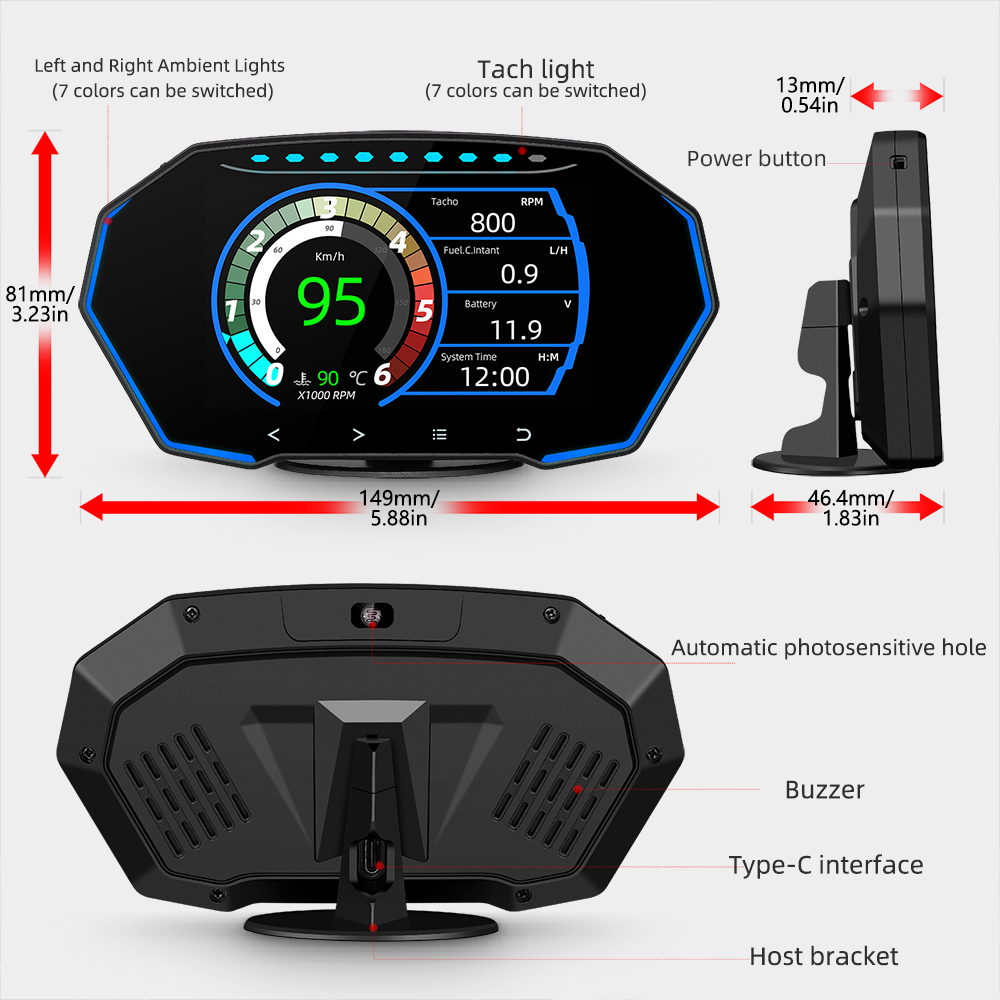 Car Head Up Displayer Smart Gauge Digital Speedometer LCD Display