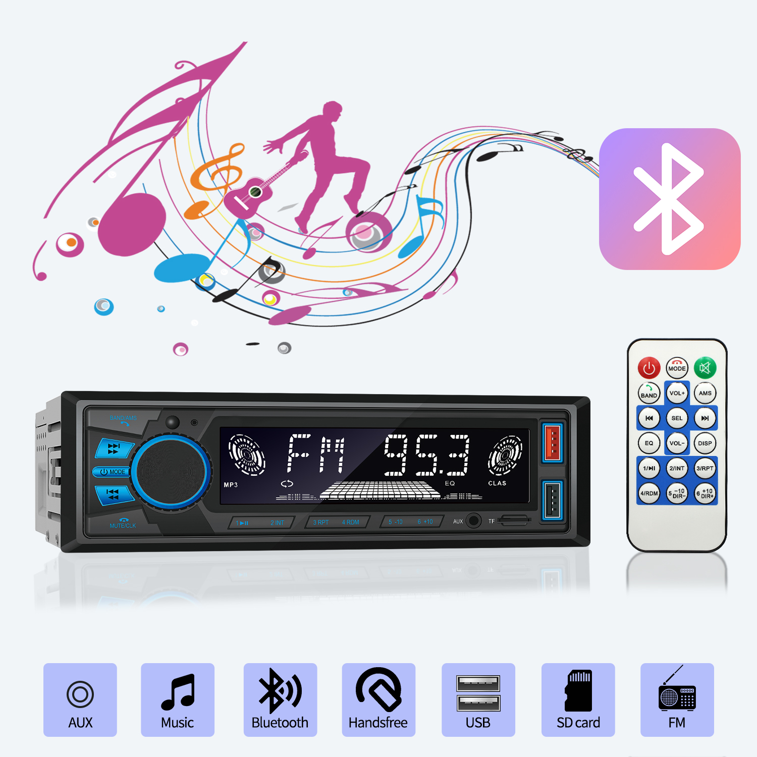 Autoradio 1 Din Bluetooth 5.0 Con Vivavoce, FM, USB Rapida, AUX E RCA – Lettore MP3 Per Auto