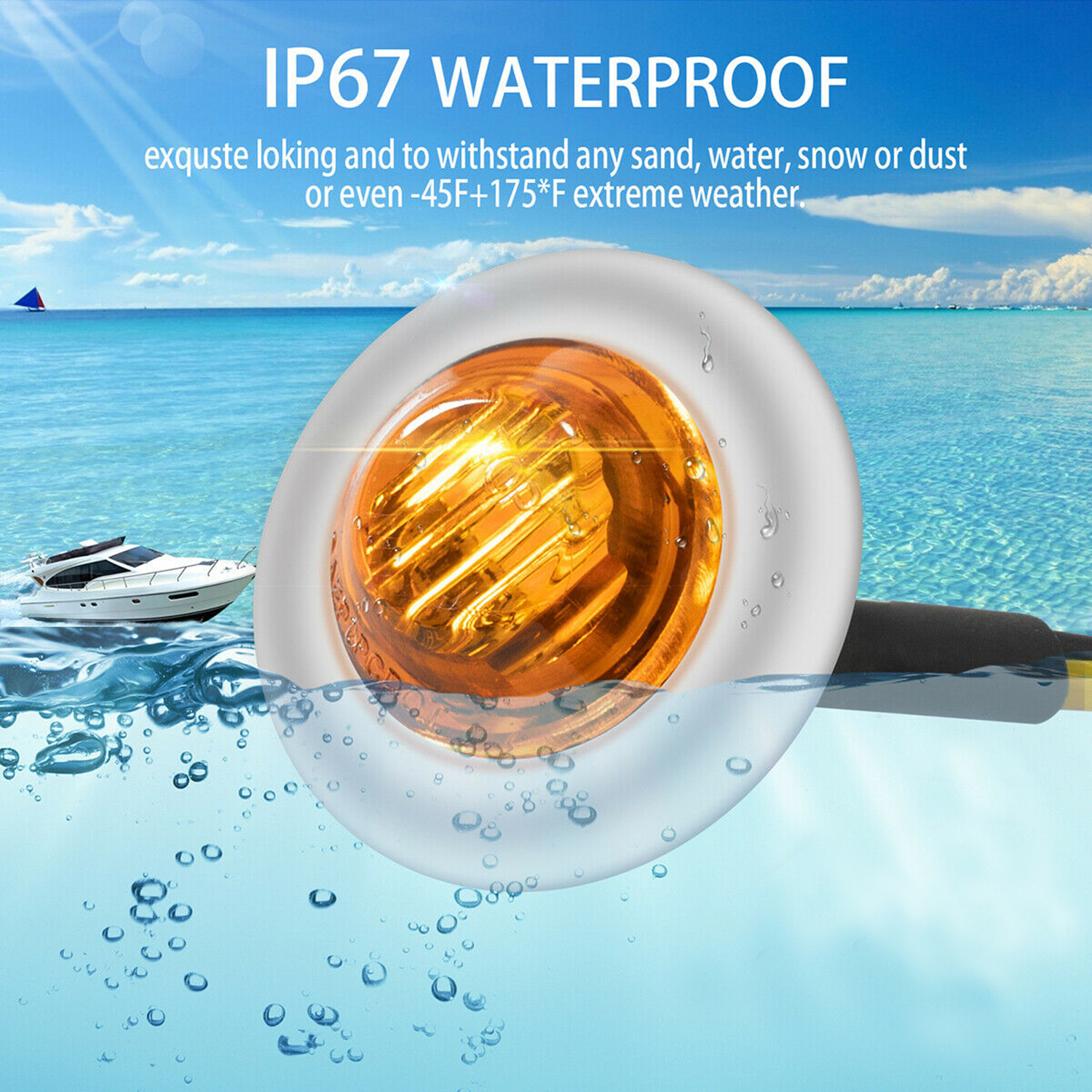 thumbnail image 2 of 100-Pack Amber LED Side Marker Lights – Round Bullet, Stainless Base, IP67, DOT 2 of 5