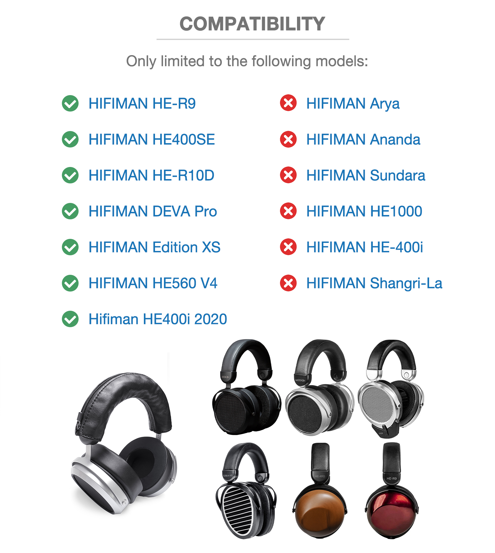 Luxury Genuine Lambskin Headband Cover For Hifiman HE400SE, HE400i 2020, Edition XS, DEVA Pro, HE-R9, HE-R10D,HE560 V4 Headphone