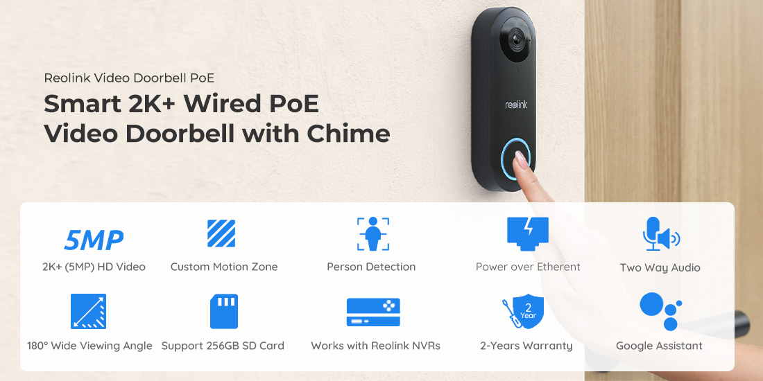 Reolink Video Doorbell Camera Wired 2K WiFi with Chime, Smart Security Door  Bell, 5MP HD Night Vision, Human Detection App Alert, 180° Wide Angle