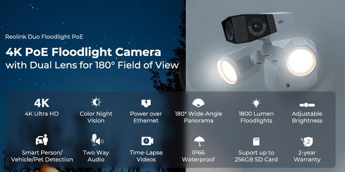 Reolink Duo Floodlight PoE, 4K 180° Dual Lens Floodlight Camera