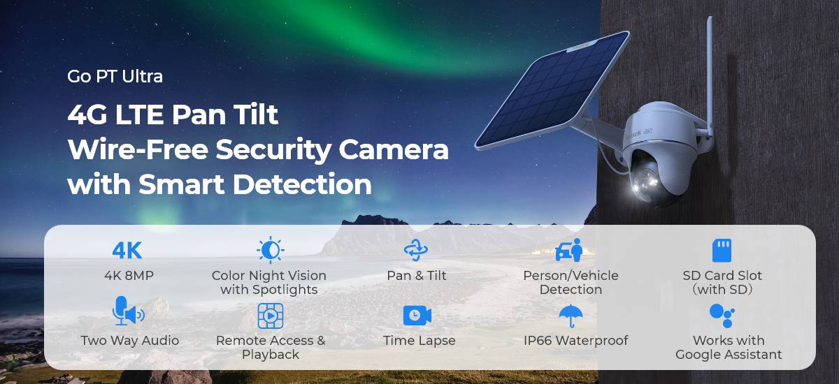 REOLINK Go PT Ultra Solar 4G LTE 4K Pan Tilt Battery Security