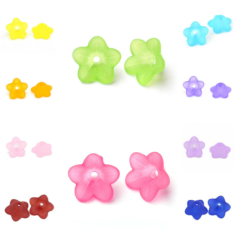 100pcs Random Acrylic 3D Flower Beads Frosted Matte Loose Bead Caps Beading 12mm