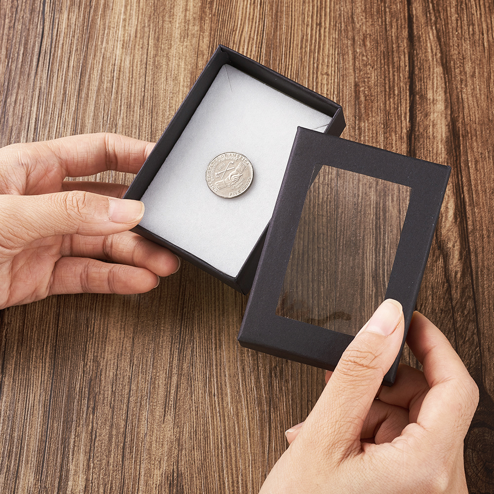 60 Rectangle Cardboard Jewelry Boxes Display Window Gift Cases Black 3.