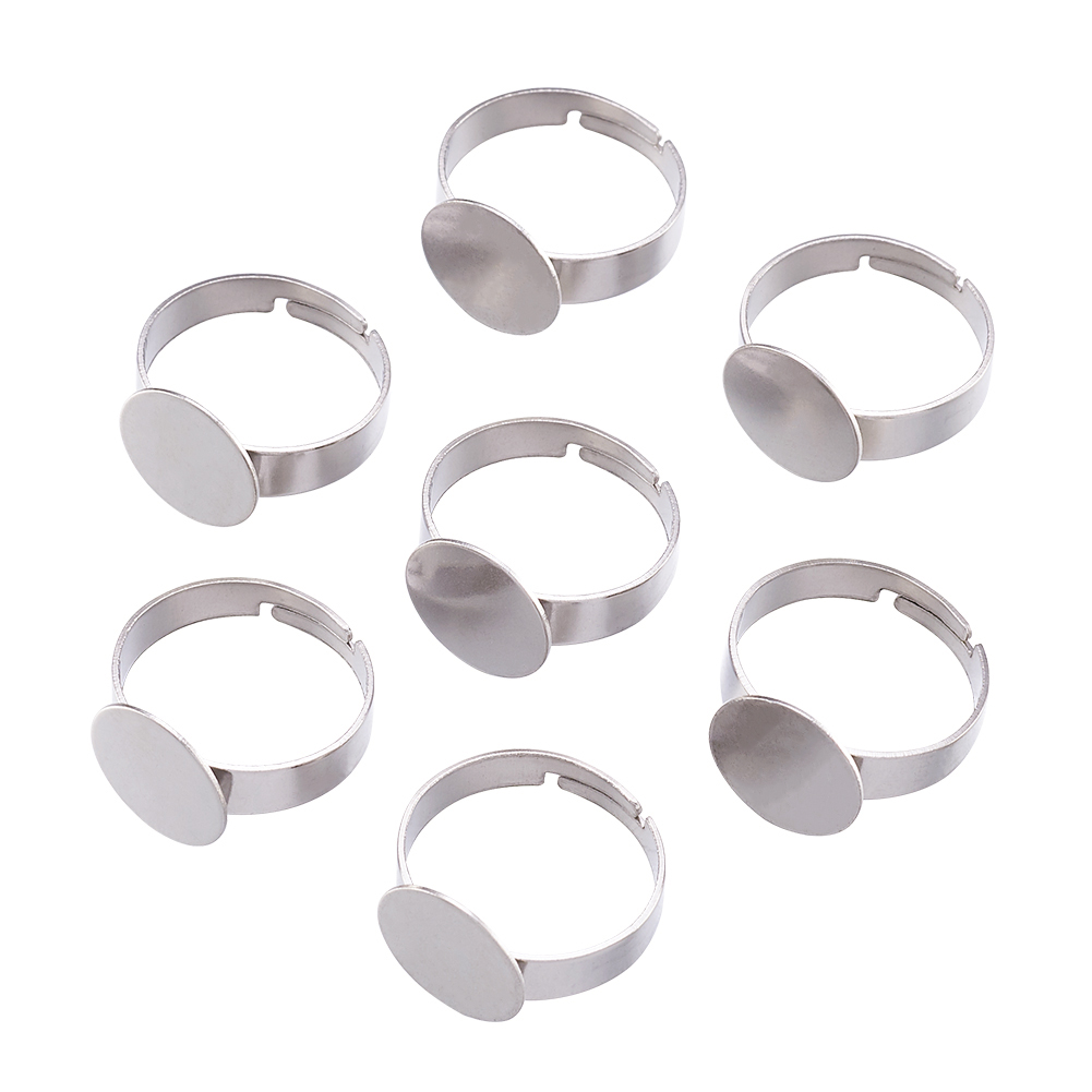 Adjustable sterling silver ring blank round tray 12 mm