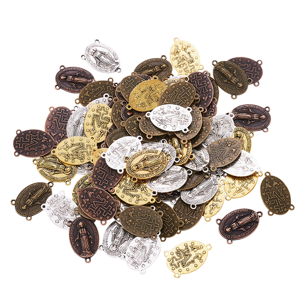 120pcs//200g Tibetan Alloy Rosary Center Tri-Pieces Oval Virgin Connectors 23mm