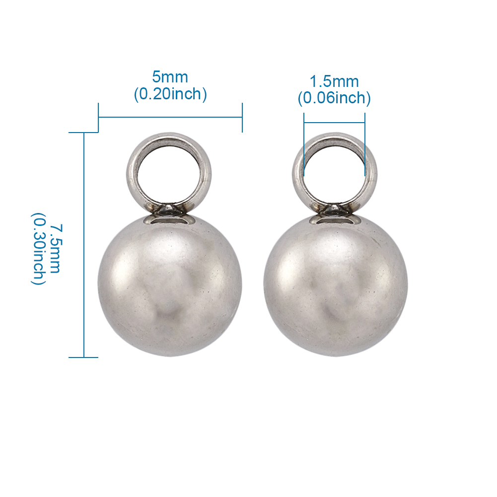 50pcs 304 Stainless Steel Tiny Mini Ball Charms Pendants End Pieces Smooth 7.5mm