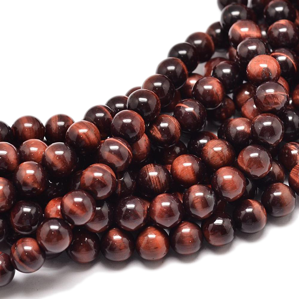 5 Strand Natural Red Tiger Eye Beads Strands Necklace Making Round Dyed Heated