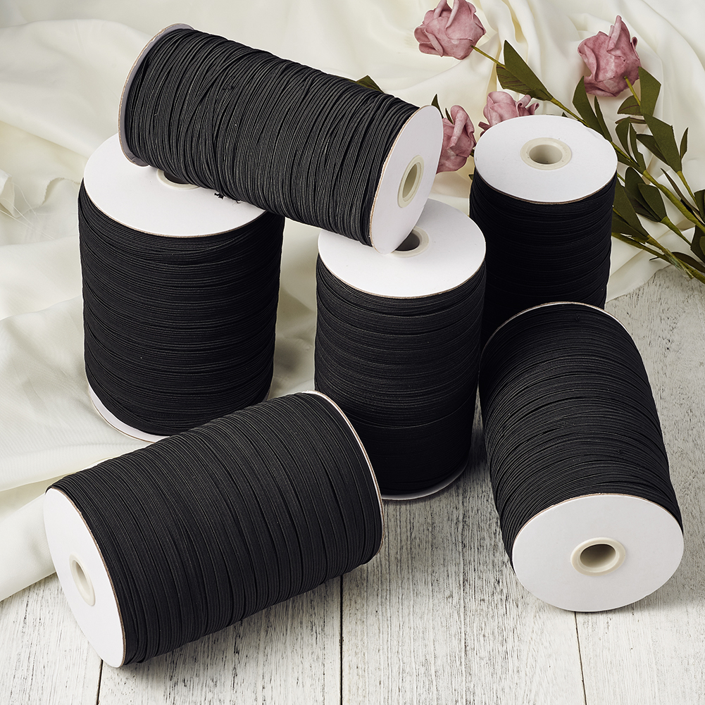 1Roll Balck&White Flat Elastic Fibre Cord Stretch String Crafting Thread  4~14mm