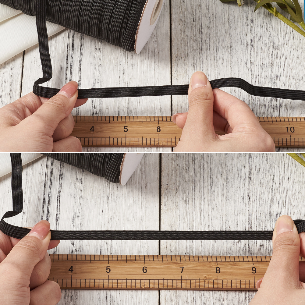 1Roll Balck&White Flat Elastic Fibre Cord Stretch String Crafting Thread  4~14mm