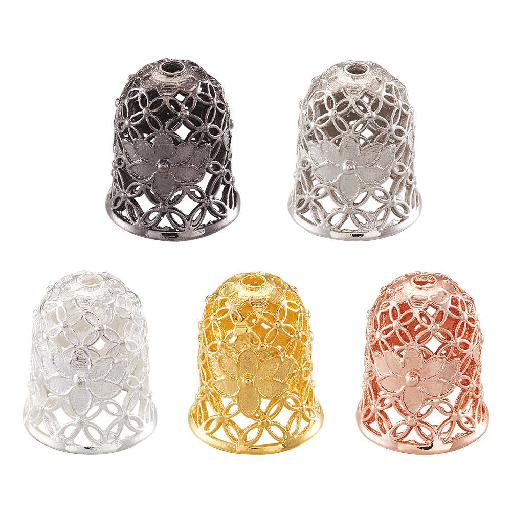50x Rose Gold Apetalous Hollow Bell with Flower Brass Bead Caps 15x12mm Hole 2mm