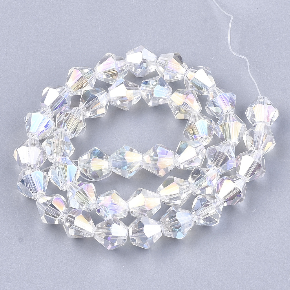 50pc/Strd Faceted Electroplate Glass Bicone Beads Pearl Luster Plated Spacer 6mm - Picture 14 of 18
